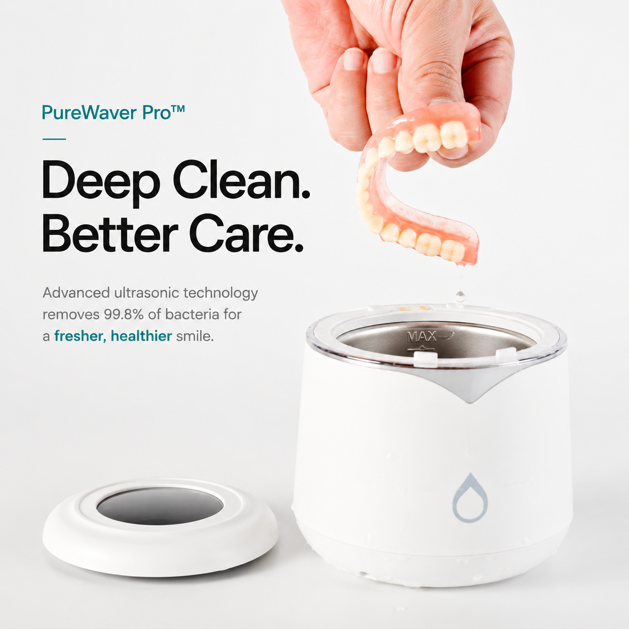 PureWaver Pro™ | Ultrasonic UV-C Denture Cleaner & Sanitizer